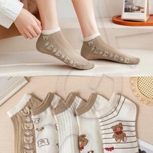 5 Pair Patterned Women Short Socks Soft Comfortable Daily Use