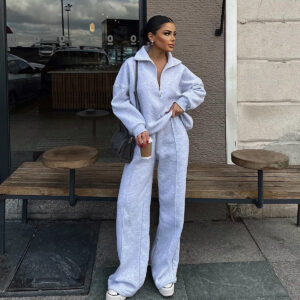 Casual Women's Fashion Half-zip Hoodie And Pants Two-piece Set Loose Casual Autumn And Winter Outfit