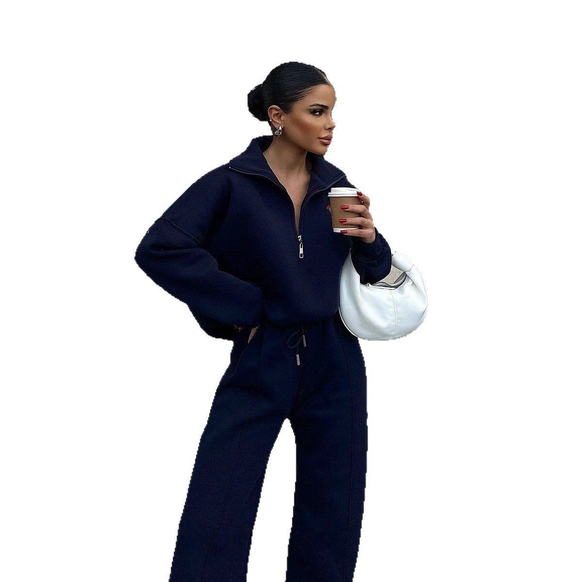 Casual Women's Fashion Half-zip Hoodie And Pants Two-piece Set Loose Casual Autumn And Winter Outfit - Image 7