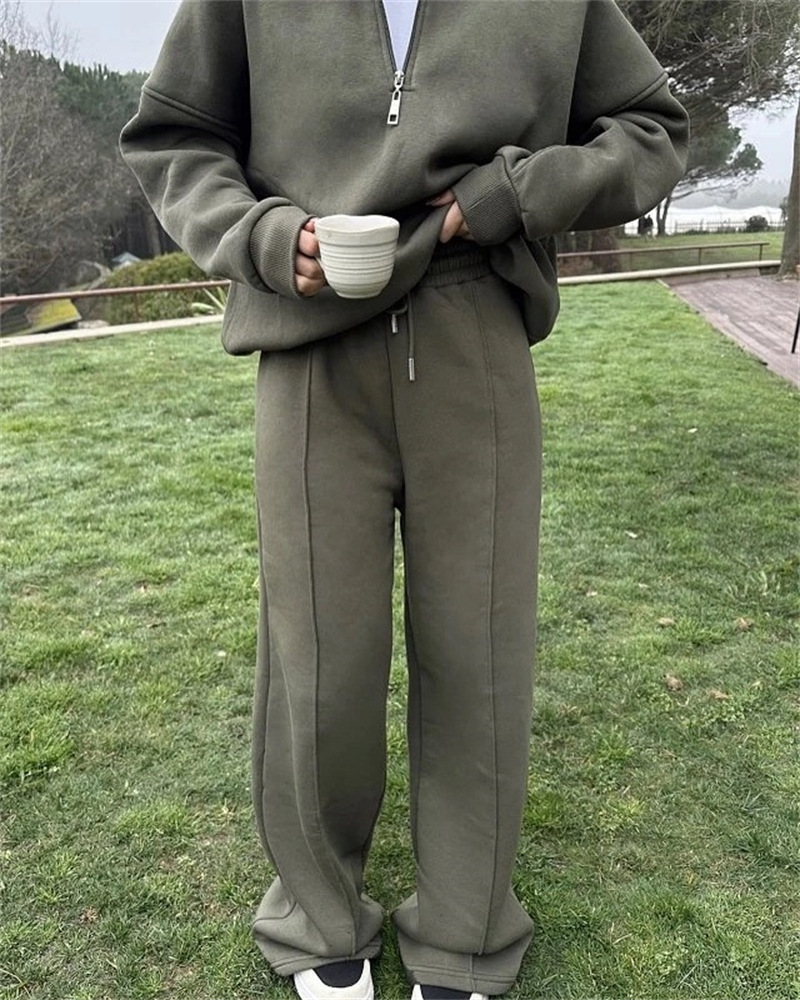 Casual Women's Fashion Half-zip Hoodie And Pants Two-piece Set Loose Casual Autumn And Winter Outfit - Image 9