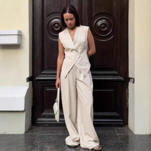 Women's Two-piece Cotton And Linen Wide-leg Pants