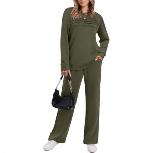 Casual Long Sleeve Drawstring Solid Color Commute Trousers Fashion Suit Women