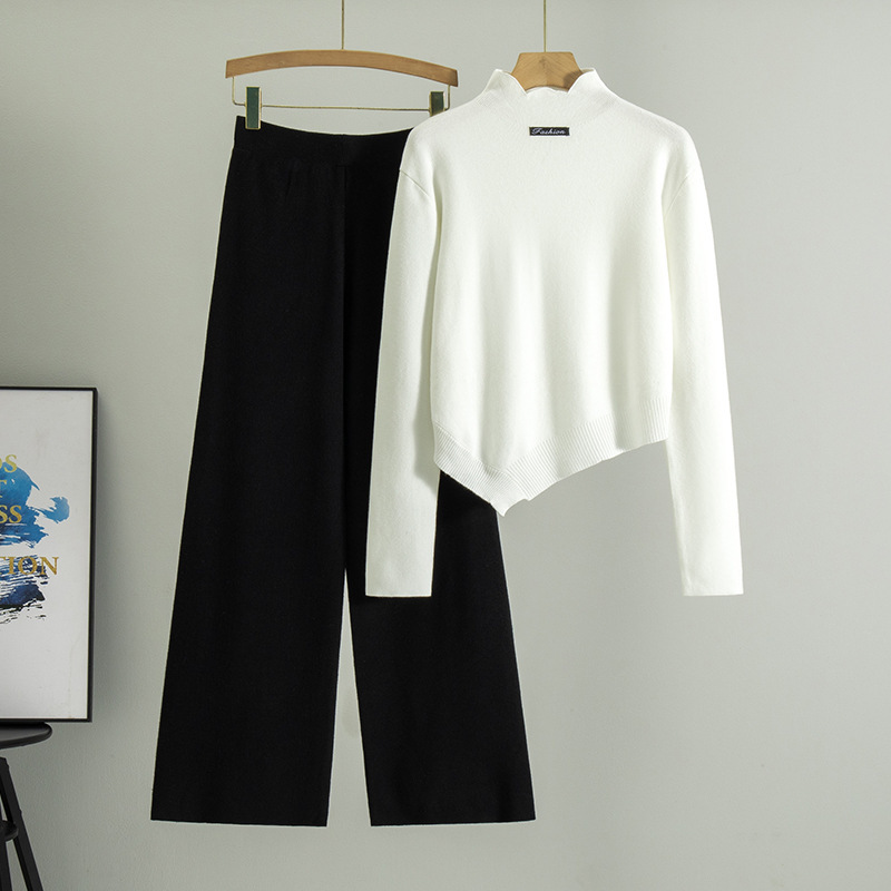 Women's Irregular High Waist Pants Knitted Two-piece - Image 2