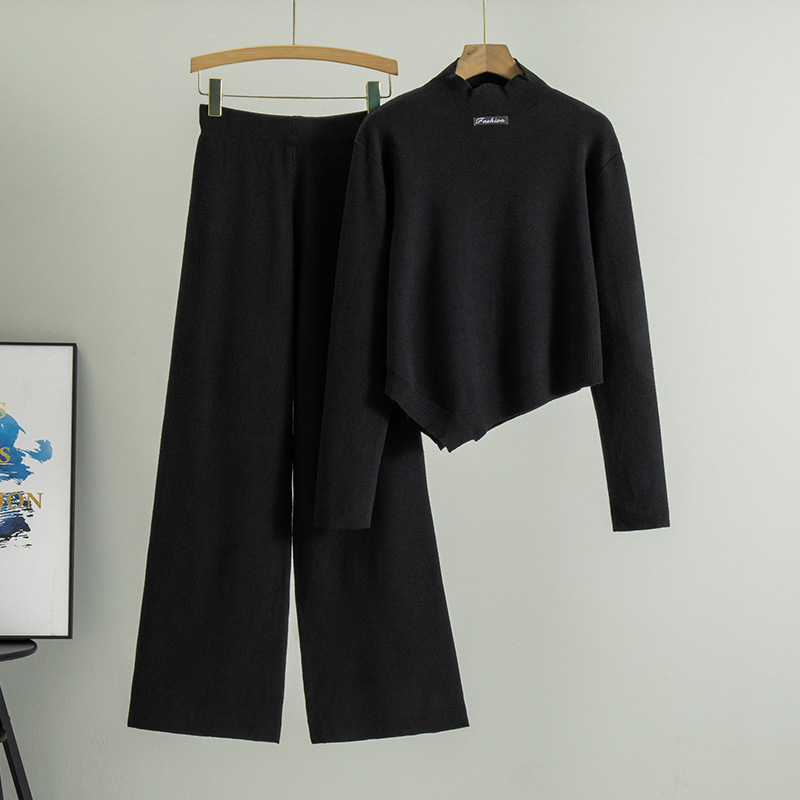Women's Irregular High Waist Pants Knitted Two-piece - Image 3
