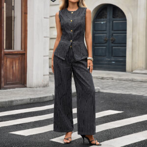 Women's Autumn New Washed Casual Striped Sleeveless Denim Suit