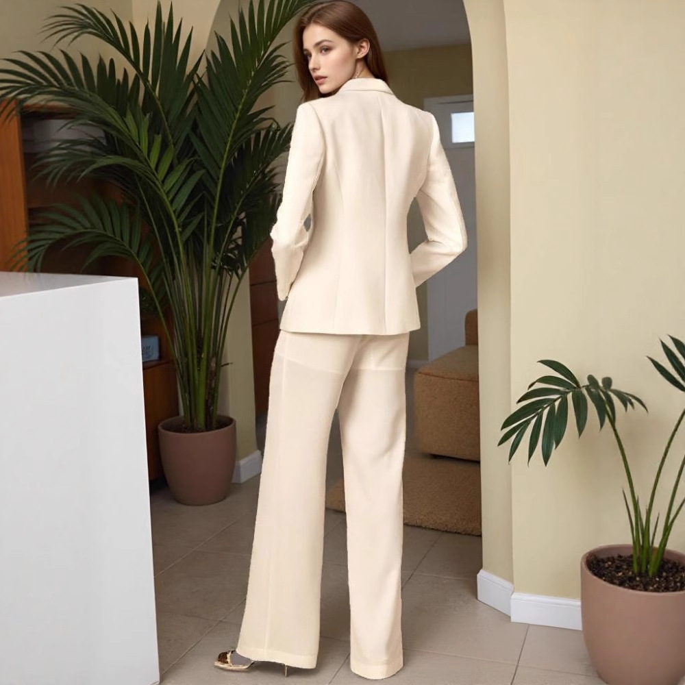 Metal Decorative Strip Embellished Design Trousers Slim Fit Long-sleeve Suit - Image 2