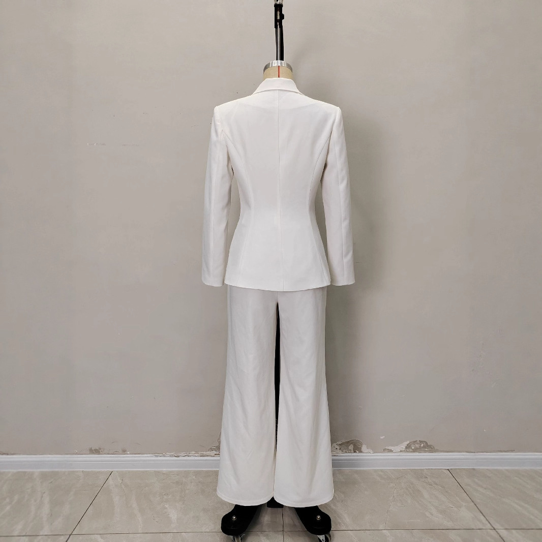 Metal Decorative Strip Embellished Design Trousers Slim Fit Long-sleeve Suit - Image 4