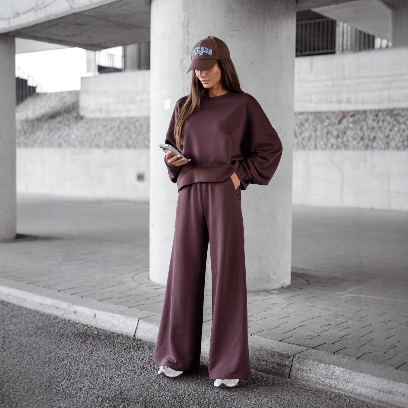 Solid Color Pullover Sweatshirt Pants Women's Suit - Image 3