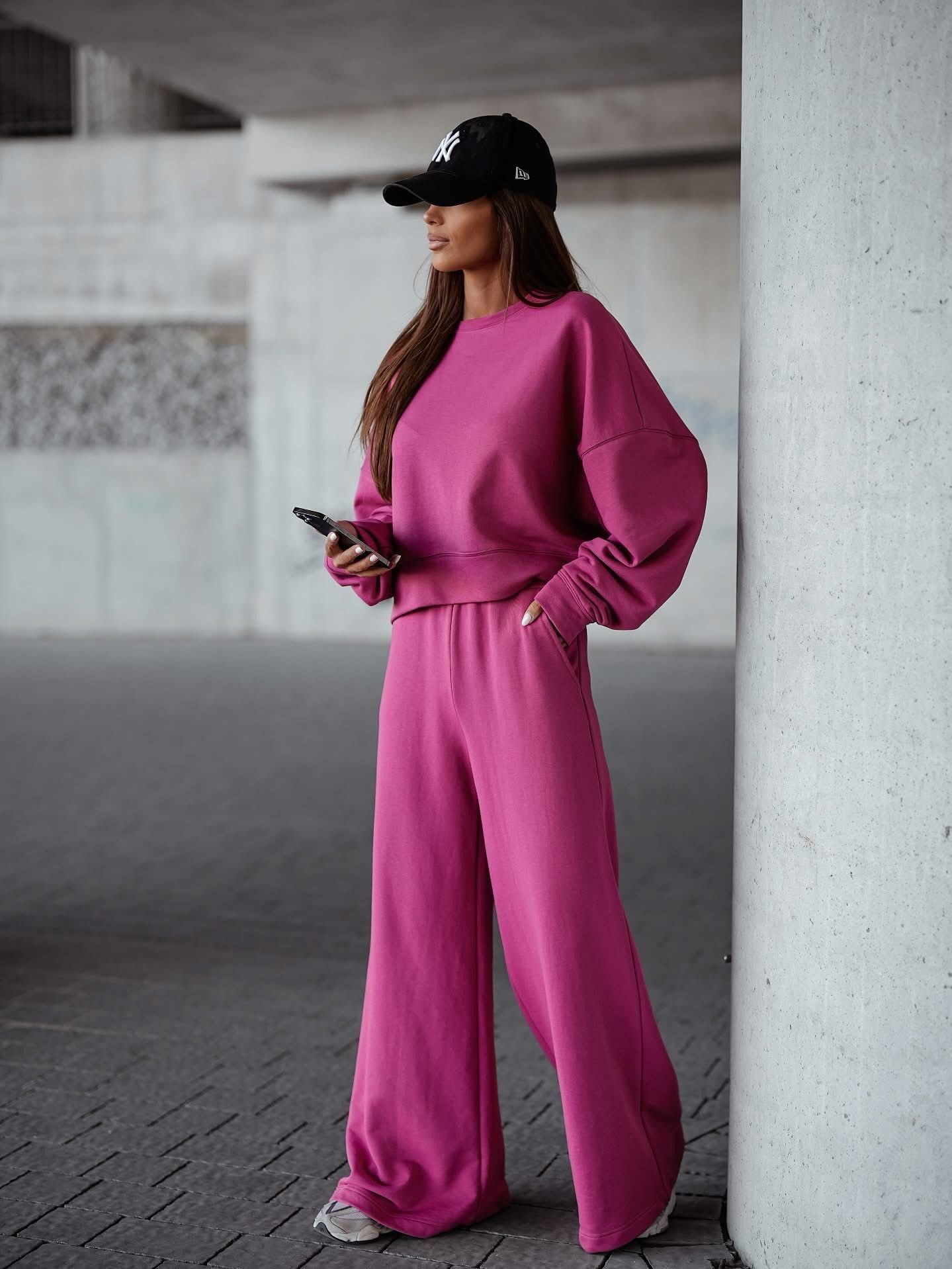Solid Color Pullover Sweatshirt Pants Women's Suit - Image 5