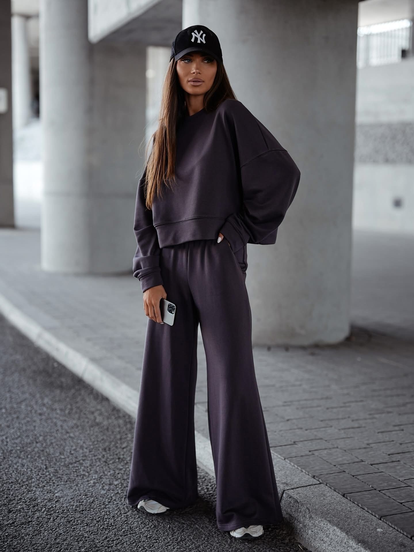 Solid Color Pullover Sweatshirt Pants Women's Suit - Image 9