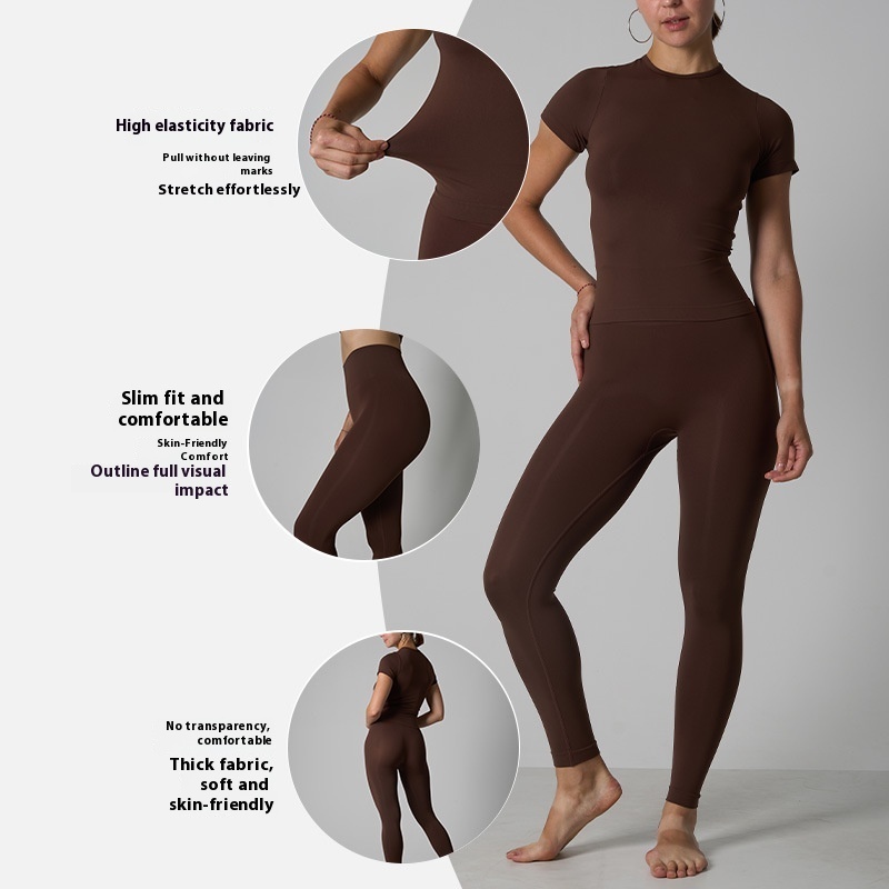 Soft Skin-friendly Seamless Short-sleeved Trousers Running Sports Suit - Image 4