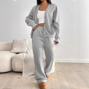 Autumn And Winter Women's Cardigan Jacket Wide Leg Pants Casual Suit