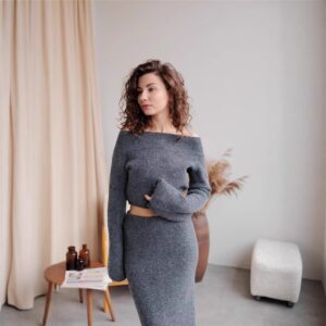 High-grade Off-shoulder Sweater Suit Women's Bag Hip Bottoming Skirt