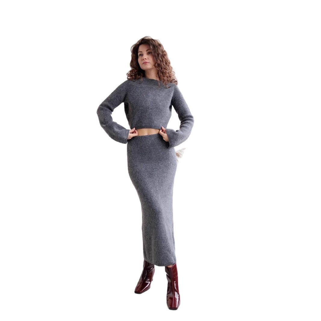 High-grade Off-shoulder Sweater Suit Women's Bag Hip Bottoming Skirt - Image 5