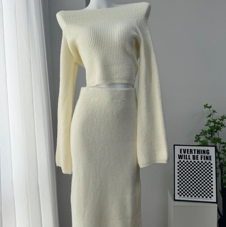 High-grade Off-shoulder Sweater Suit Women's Bag Hip Bottoming Skirt - Image 7
