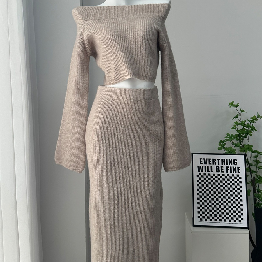 High-grade Off-shoulder Sweater Suit Women's Bag Hip Bottoming Skirt - Image 9