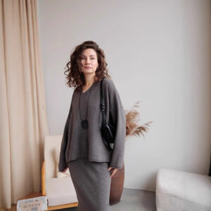 Split Sweater Suit Women's Knitted Blouse Skirt