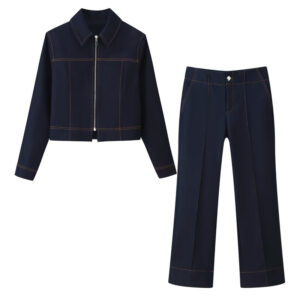 Women's Contrast Color Jacket Bell-bottom Pants Suit