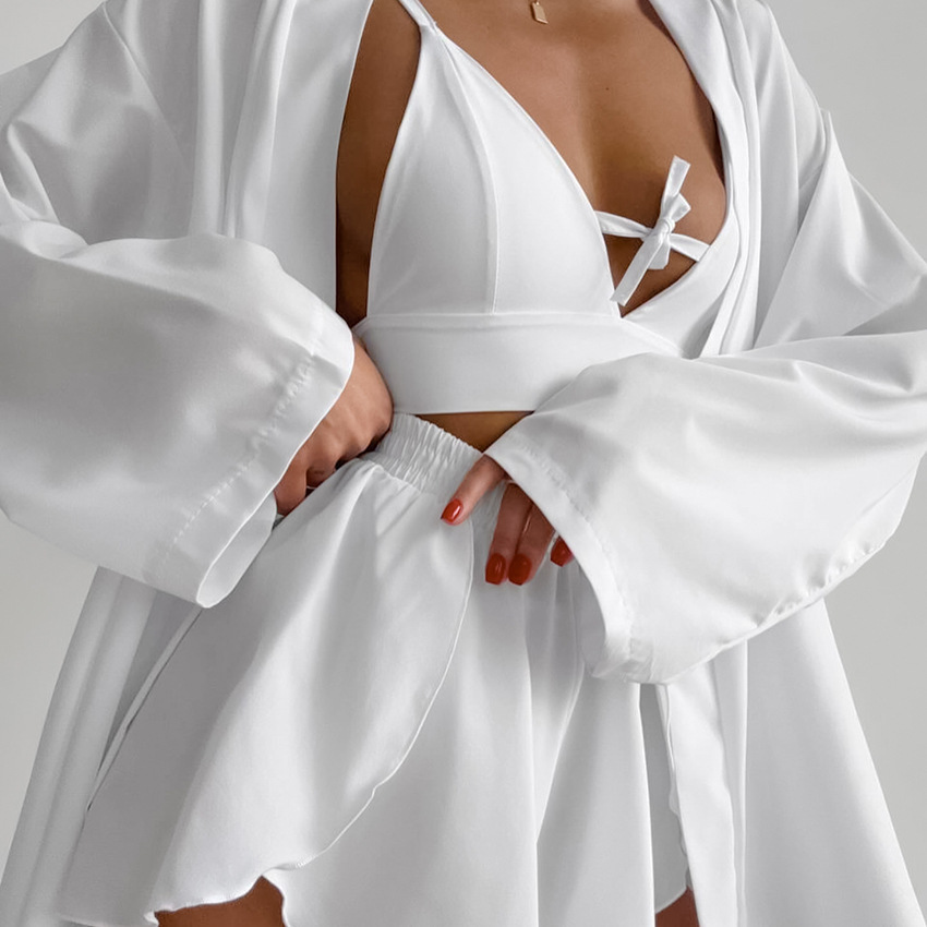 Chiffon Long-sleeved Sexy Underwear Slit Shorts Three-piece Pajamas - Image 2