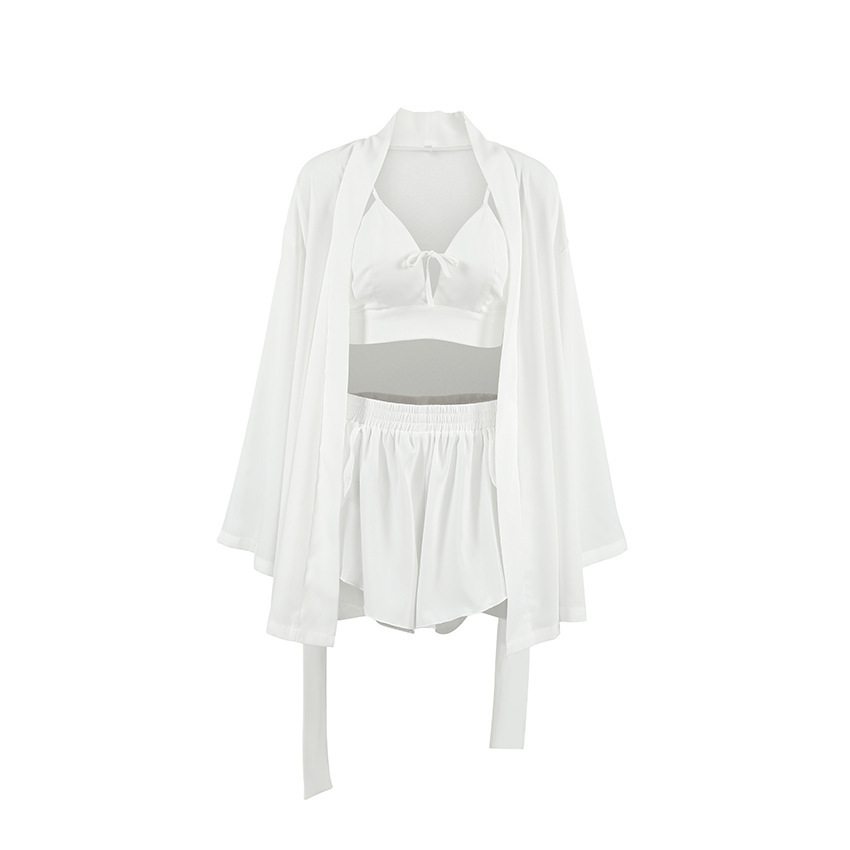 Chiffon Long-sleeved Sexy Underwear Slit Shorts Three-piece Pajamas - Image 5