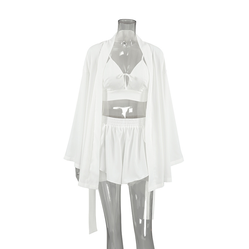 Chiffon Long-sleeved Sexy Underwear Slit Shorts Three-piece Pajamas - Image 6