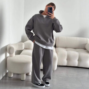 Fashionable Half-Open Collar Long-Sleeve Hoodie And Pants Casual Set
