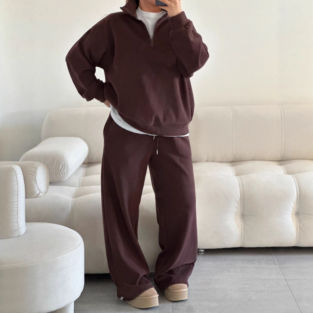 Fashionable Half-Open Collar Long-Sleeve Hoodie And Pants Casual Set - Image 4