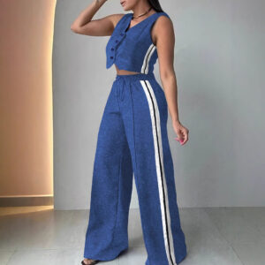 Fashionable Sleeveless Cropped Pants Suit With Pockets
