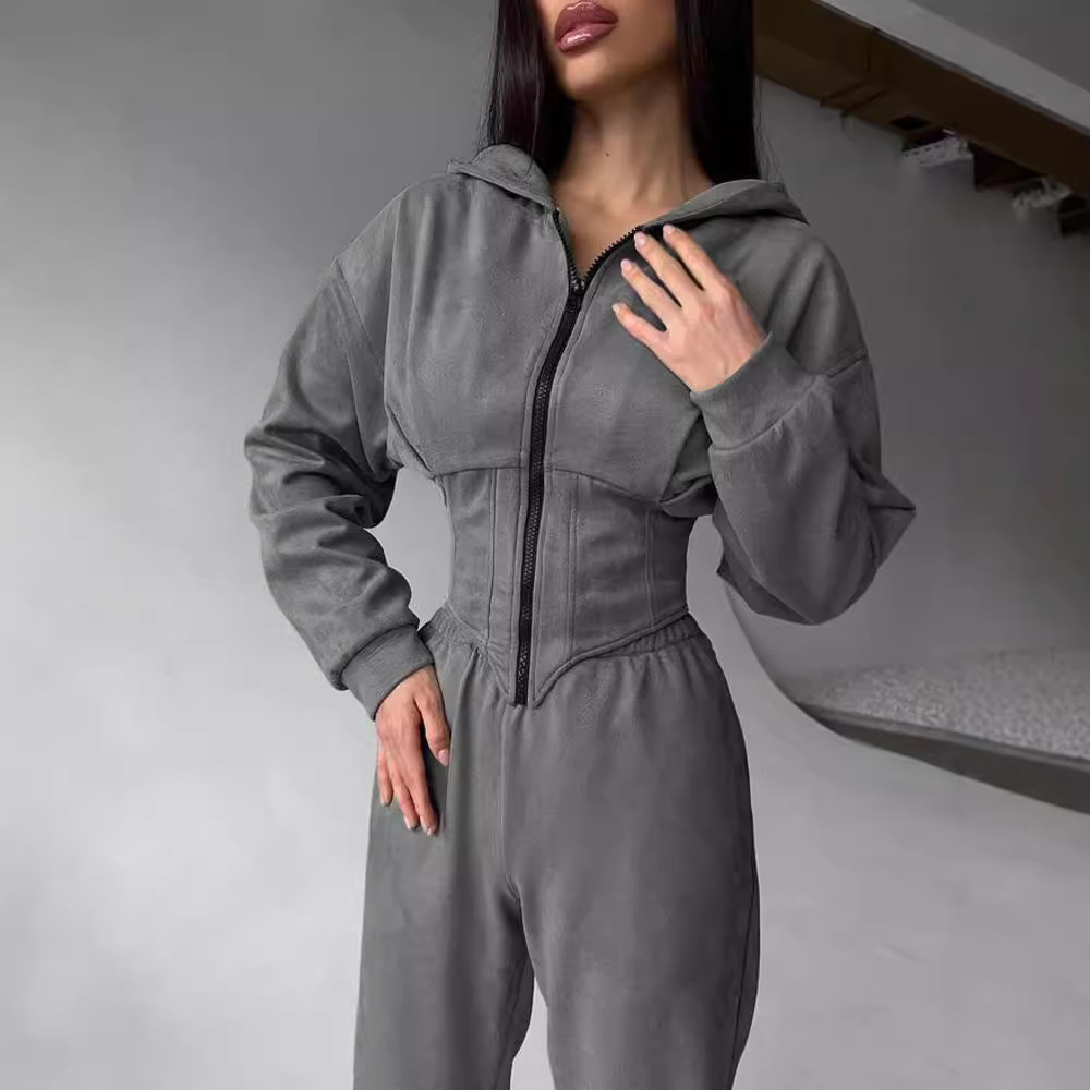 Women's Solid-Colored Hooded Sweater And Pants Set - Image 3