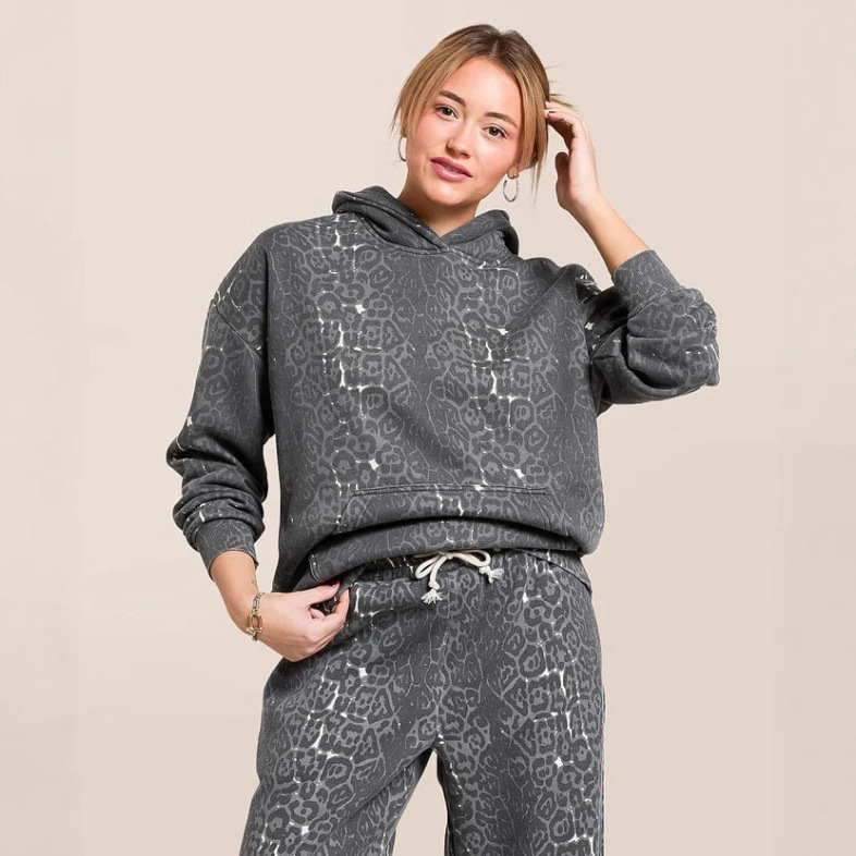 Fashionable Casual Hooded Sweatshirt And Wide Leg Pants Leopard Print Set - Image 2