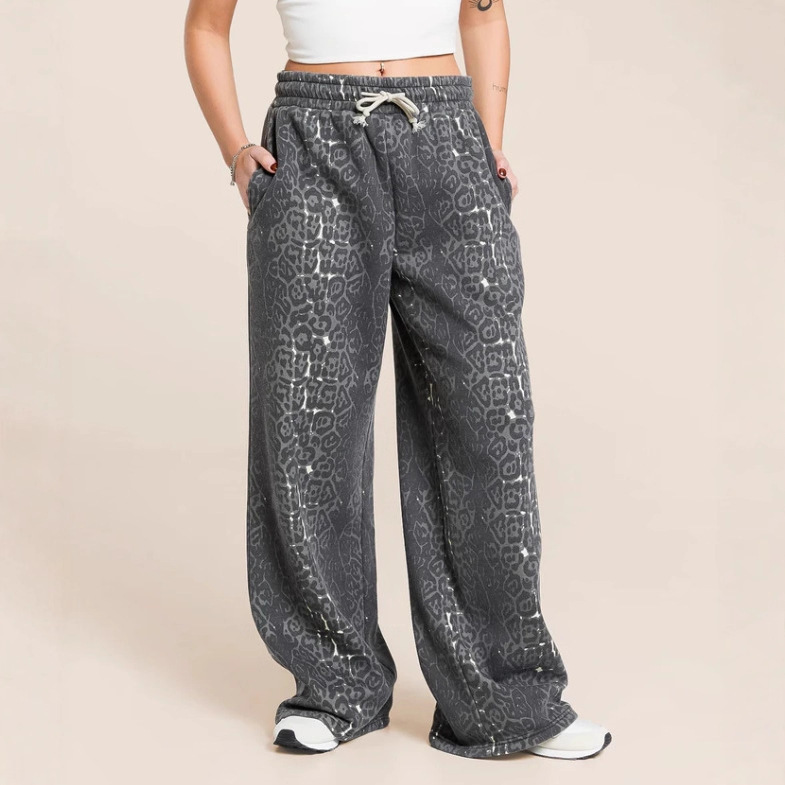 Fashionable Casual Hooded Sweatshirt And Wide Leg Pants Leopard Print Set - Image 4