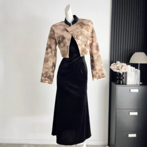 Womens Autumn Two-Piece Set Short Jacket And Suspender Dress