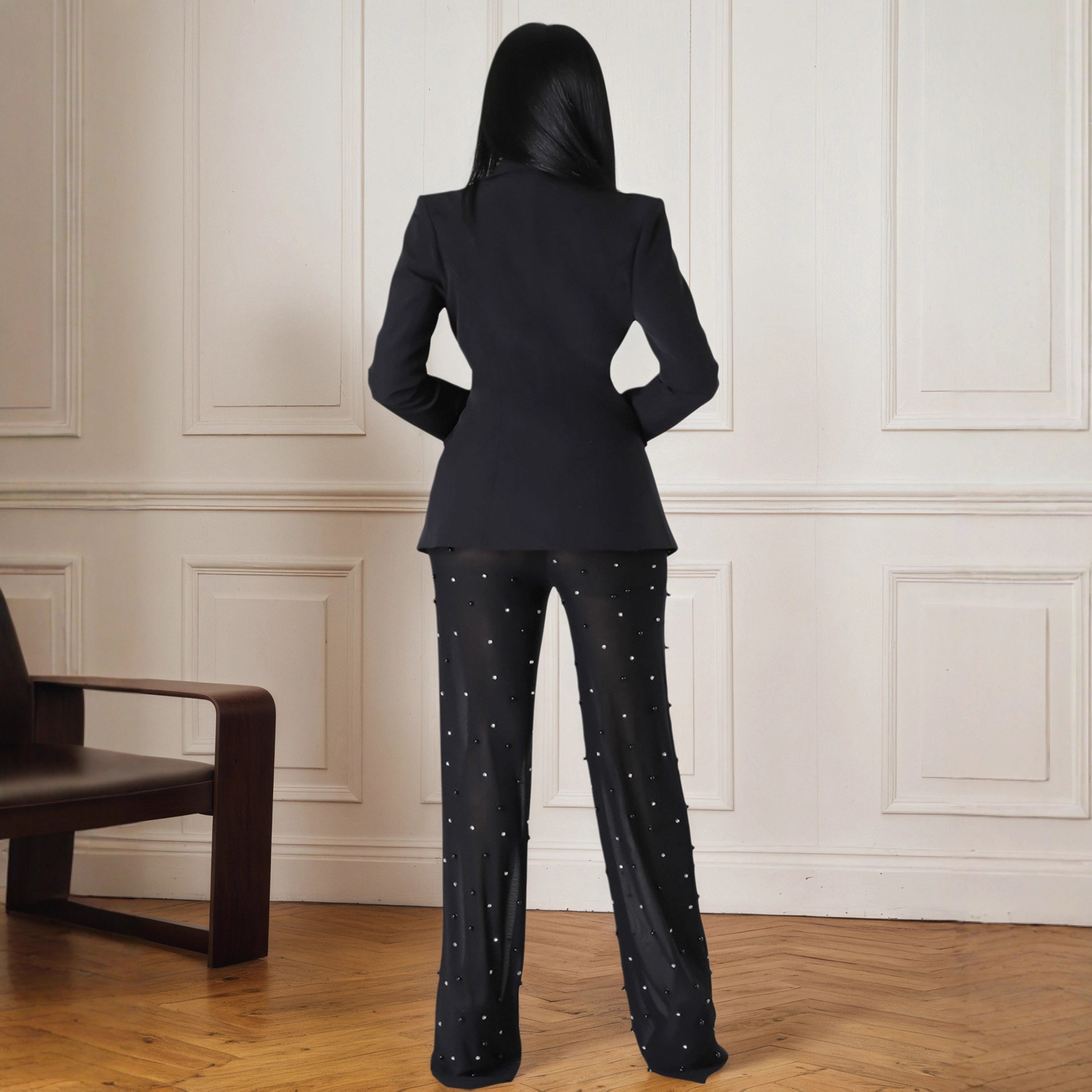 Buttoned Blazer And Beaded Pants Two-Piece Set - Image 3