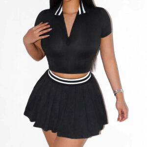 Two-Piece Set Skirt With Notched Collar And Short Sleeves