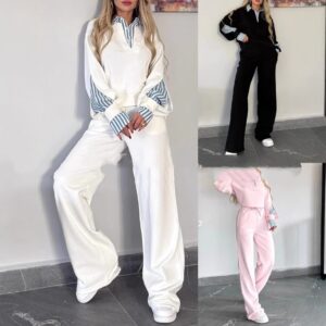 Lapel-collar Long-sleeve Shirt And Relaxed-fit Casual Hoodie Set