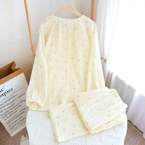 Womens Relaxed Fresh-Style Round-Neck Polka-Dot Loungewear Set