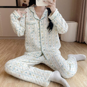 Womens Cotton Long-Sleeve All-Cotton Cozy Sweet Loungewear Set