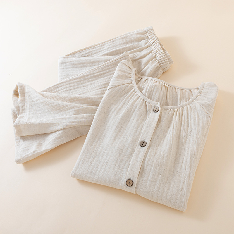 Womens Solid-Color Crew-Neck Loungewear Set With Long Sleeves And Long Pants - Image 2