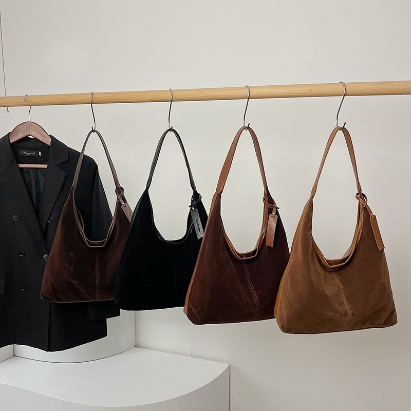 Vintage Suede Stitching Pu Shoulder Bag For Women - Image 2