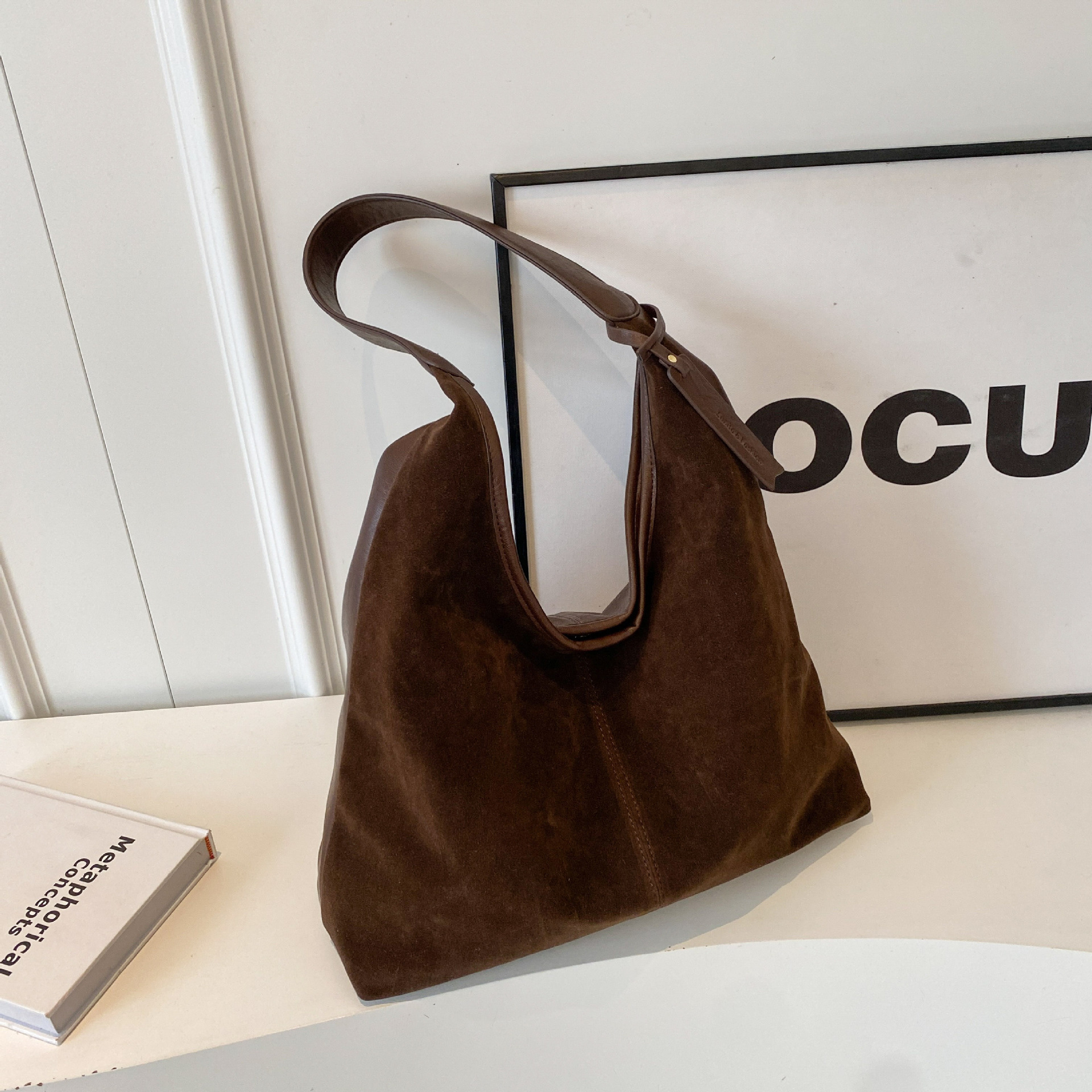 Vintage Suede Stitching Pu Shoulder Bag For Women - Image 7