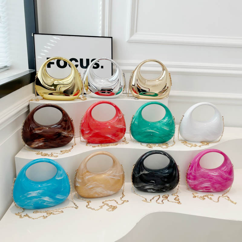 Acrylic Box Bag, Womens Evening Handbag With A Moon-shaped Underarm Design