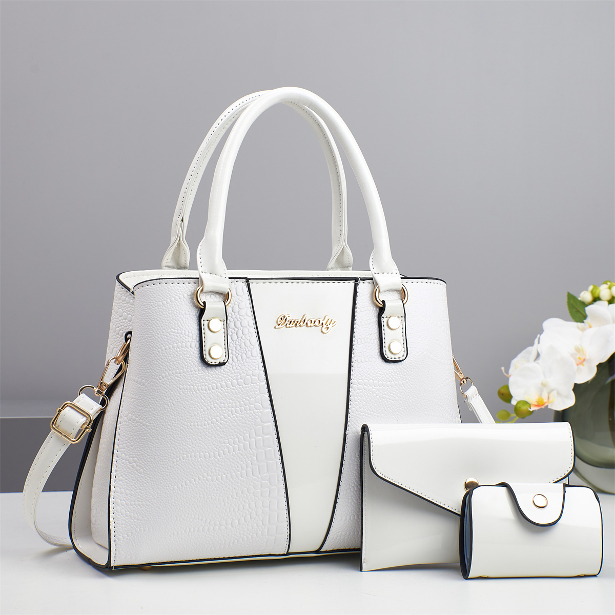 Fish-Print Shoulder And Crossbody Bag Three-Piece Set - Image 2