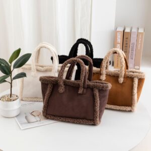 Womens Plush Crossbody Tote Bag