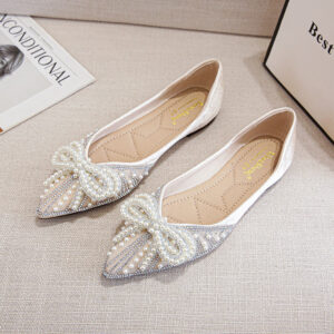 Pearl Rhinestone Bow Pointed Pumps Women