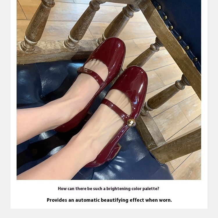 Platform Leather Shoes Shallow Mouth Round Head Chunky Heel - Image 3