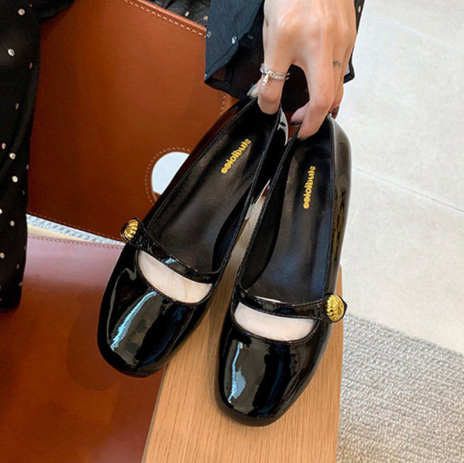 Platform Leather Shoes Shallow Mouth Round Head Chunky Heel - Image 6