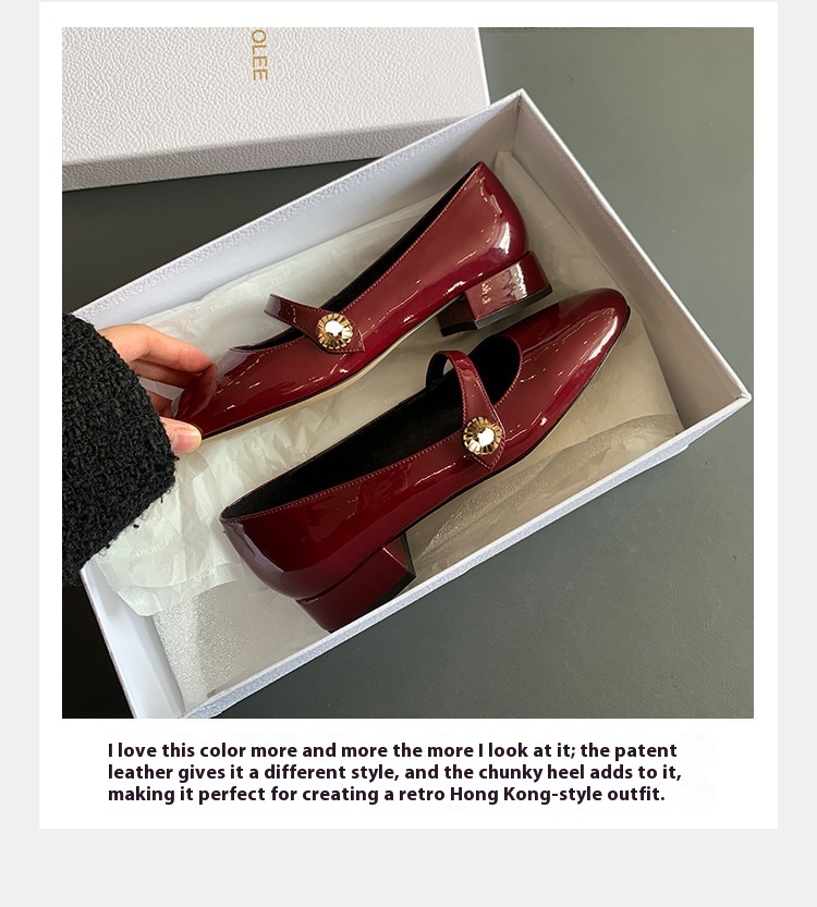 Platform Leather Shoes Shallow Mouth Round Head Chunky Heel - Image 7