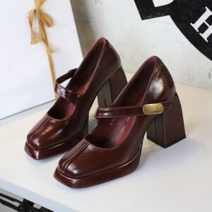 Retro-style High Heels With Platform Metal Buckle And Single-strap Sandals
