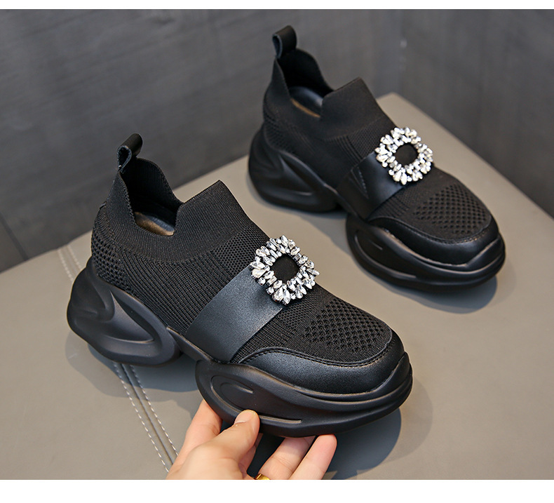 Rhinestone Square Buckle Breathable Mesh Casual Baotou Half Slippers - Image 4