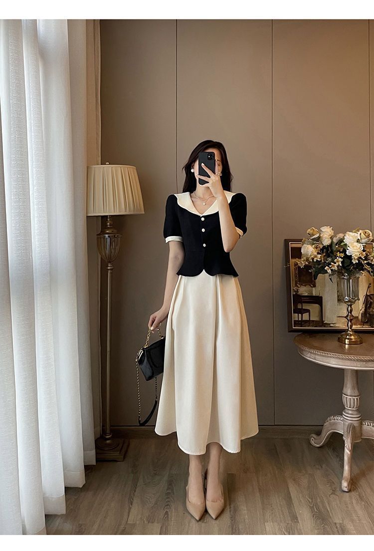 French Retro Polyester Top Two-piece Dress - Image 7